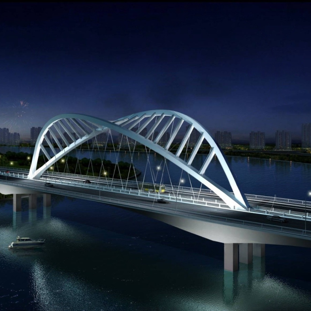 现代夜景桥梁建筑外观3D模型